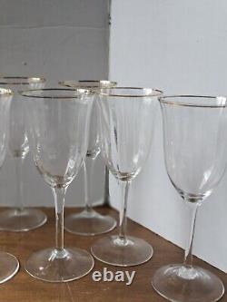 Gorham Laurin Crystal Gold Rim Water Wine Glasses Ribbed Vintage Set Of 7