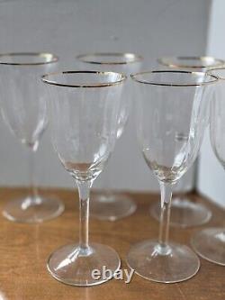 Gorham Laurin Crystal Gold Rim Water Wine Glasses Ribbed Vintage Set Of 7