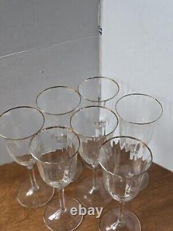 Gorham Laurin Crystal Gold Rim Water Wine Glasses Ribbed Vintage Set Of 7