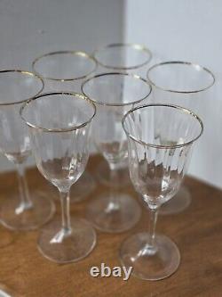 Gorham Laurin Crystal Gold Rim Water Wine Glasses Ribbed Vintage Set Of 7