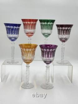 Gourgeous Set Of 6 Colorful Cut to Clear Crystal 8 3/4 Tall Hock Wine Glasses