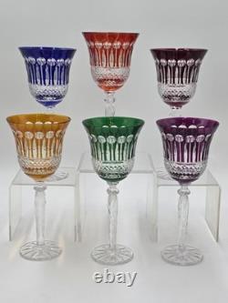 Gourgeous Set Of 6 Colorful Cut to Clear Crystal 8 3/4 Tall Hock Wine Glasses