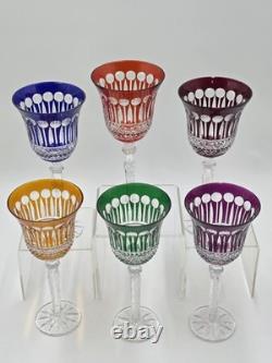 Gourgeous Set Of 6 Colorful Cut to Clear Crystal 8 3/4 Tall Hock Wine Glasses