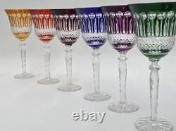 Gourgeous Set Of 6 Colorful Cut to Clear Crystal 8 3/4 Tall Hock Wine Glasses