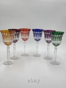 Gourgeous Set Of 6 Colorful Cut to Clear Crystal 8 3/4 Tall Hock Wine Glasses