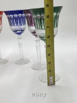 Gourgeous Set Of 6 Colorful Cut to Clear Crystal 8 3/4 Tall Hock Wine Glasses