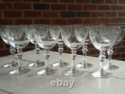 Great ANTIQUE Vtg Set of 9 TIFFIN CUT Crystal MADIERA Pattern WINE GLASSES Glass
