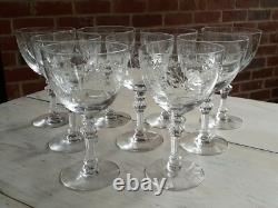 Great ANTIQUE Vtg Set of 9 TIFFIN CUT Crystal MADIERA Pattern WINE GLASSES Glass