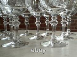 Great ANTIQUE Vtg Set of 9 TIFFIN CUT Crystal MADIERA Pattern WINE GLASSES Glass