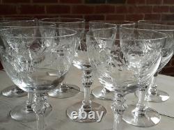Great ANTIQUE Vtg Set of 9 TIFFIN CUT Crystal MADIERA Pattern WINE GLASSES Glass