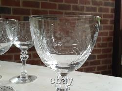 Great ANTIQUE Vtg Set of 9 TIFFIN CUT Crystal MADIERA Pattern WINE GLASSES Glass