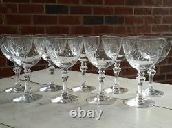 Great ANTIQUE Vtg Set of 9 TIFFIN CUT Crystal MADIERA Pattern WINE GLASSES Glass