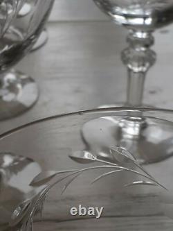 Great ANTIQUE Vtg Set of 9 TIFFIN CUT Crystal MADIERA Pattern WINE GLASSES Glass