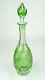 Green Cut to Clear Crystal Decanter Art Glass Bohemian Emerald Wine with Stopper