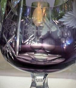 HORTENSJA / HORTENSIA 6 PC. Cut To Clear Crystal Wine Glasses Purple Green