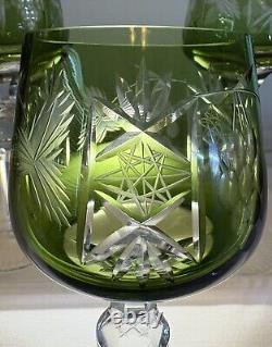 HORTENSJA / HORTENSIA 6 PC. Cut To Clear Crystal Wine Glasses Purple Green