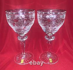 HTF Pair (2) Meissen Bleikristall Meissener Hand ETCHED Crystal WINE GLASSES