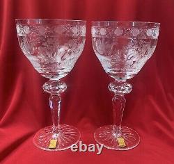 HTF Pair (2) Meissen Bleikristall Meissener Hand ETCHED Crystal WINE GLASSES