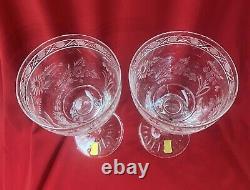 HTF Pair (2) Meissen Bleikristall Meissener Hand ETCHED Crystal WINE GLASSES