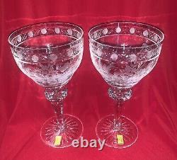 HTF Pair (2) Meissen Bleikristall Meissener Hand ETCHED Crystal WINE GLASSES