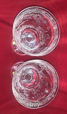 HTF Pair (2) Meissen Bleikristall Meissener Hand ETCHED Crystal WINE GLASSES