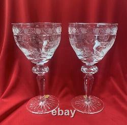 HTF Pair (2) Meissen Bleikristall Meissener Hand ETCHED Crystal WINE GLASSES