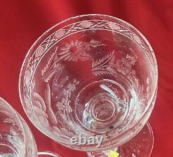 HTF Pair (2) Meissen Bleikristall Meissener Hand ETCHED Crystal WINE GLASSES