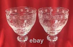HTF Pair (2) Meissen Bleikristall Meissener Hand ETCHED Crystal WINE GLASSES