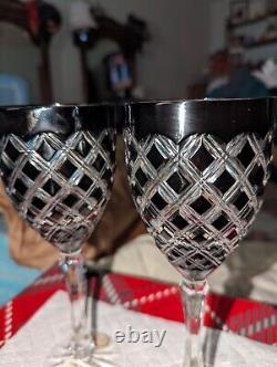 Hadria By Ajka Wine Glass Set Of 2 Black Criss Cross Cut Lead Crystal Brand New