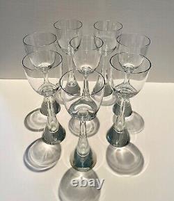 Harrachov Irice FLIGHT Wine/Water Glasses Tall 1960's Bubble Stem Set of 8