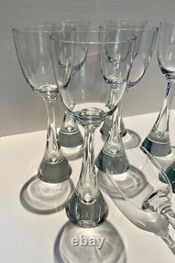 Harrachov Irice FLIGHT Wine/Water Glasses Tall 1960's Bubble Stem Set of 8