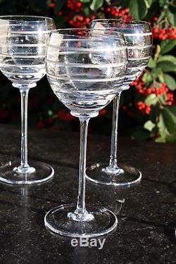 Hermes Paris crystal Platinum Fanfare pattern 6 brand new wine glasses set