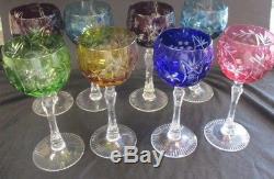 Hock Bohemia Cut Lead Crystal Wine Glasses Coloured Glass set of 8