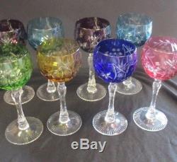 Hock Bohemia Cut Lead Crystal Wine Glasses Coloured Glass set of 8