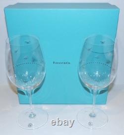 Htf Pair Of Tiffany & Co Crystal Audubon Jardin 9 1/4 Wine Glasses In Box