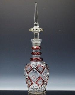 Incredble Huge Vintage Signed Val St Lambert Cranberry Cut Crystal Wine Decanter