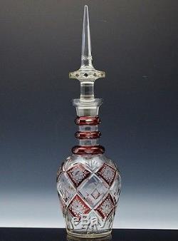 Incredble Huge Vintage Signed Val St Lambert Cranberry Cut Crystal Wine Decanter