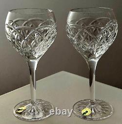 IRISH CRYSTAL WATERFORD WINE GOBLETS Impressive Pair New Waterford Boxed