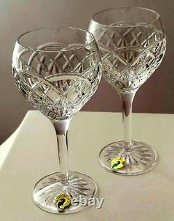 IRISH CRYSTAL WATERFORD WINE GOBLETS Impressive Pair New Waterford Boxed