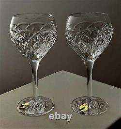 IRISH CRYSTAL WATERFORD WINE GOBLETS Impressive Pair New Waterford Boxed