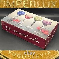 Imperlux Cut to Clear Wine Glasses/Goblets 4pc Set NOS NIB c1960s Yugoslavia 8t