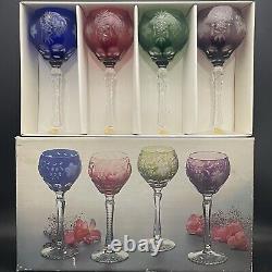 Imperlux Cut to Clear Wine Glasses/Goblets 4pc Set NOS NIB c1960s Yugoslavia 8t