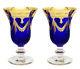 Interglass Italy Set of 2 Crystal Blue Wine Goblets, 24K Gold-Plated Glasses