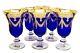 Interglass Italy Set of 6 Glasses Royal Blue Crystal Wine Goblets, 24K Gold