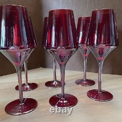 Iridescent Ruby Red Estelle Wine Stemware Set Of 6 Gorgeous