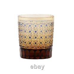 J36 Edo Kiriko Glass Handmade Amber Crystal Drinkware Whiskey Glass Set Of 4PC