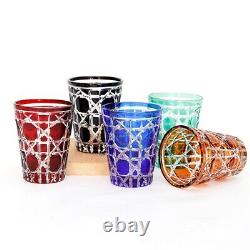 J45 Hand Cut To Clear Crystal Drinkware Whisky Wine Glass Set Of 5 Colors