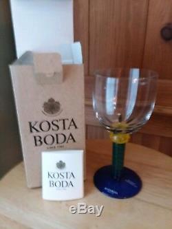 Kosta Boda Palm Trees Wine Glass New in Box, with sticker signed