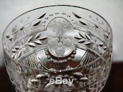 Kosta Boda Swedish Crystal Floral Cut Glass 7 3/4 Water/Wine Goblets- Set of 5