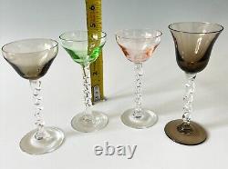 LOT of 14 Vintage Crystal Twisted Stem Colored Wine Cordial Champagne glasses